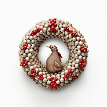 Generative AI : Creative Christmas composition of ribbon and Christmas balls in the shape of a Christmas tree in white backgroundの素材