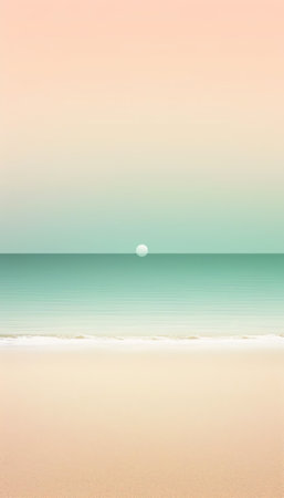 Generative AI : Inscription summer on the golden sand of the beach Beautiful calm sea wave of turquoise color Background template for a beach holiday relaxation vacation conceptの素材