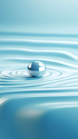 Generative AI : Original beautiful background image in blue tint for creative work or design in form of water surface with diverging circular waves play of light and shadow and spaの素材