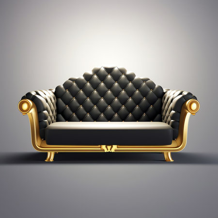 Generative AI : Texture beautiful upholstered leather furniture in the classic style of rhombus with button Textured background sofa in soothing Golden tonesの素材