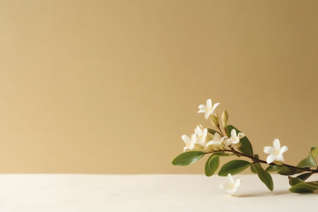 Generative AI : Delicate light background with white jasmine flowers closeup macro in pastel colors A floral natural background for congratulations with soft blurred focusの素材