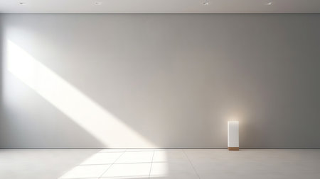 Generative AI : Beautiful light minimalistic background for a presentation Glow of builtin warm lighting on a white wallの素材