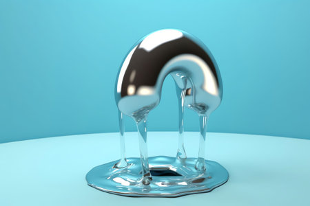 Generative AI : A round blue glass is filled with clean water from the tap Transparent water pours from the modern chromeplated faucet into a glassの素材