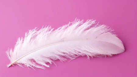 Generative AI : Beautiful white feather with drops rain dew water on a blurred background of pink Abstract air artistic fresh spring image border template wallpaper for designの素材