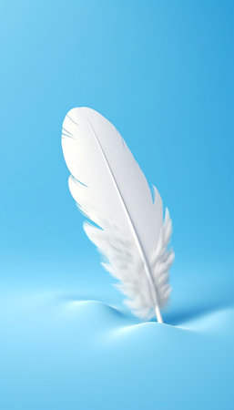 Generative AI : Plane of white bird feathers on background of blue texture paper with shadow Creative dreamy airy easy artistic image of airplane in sky with clouds Template borderの素材