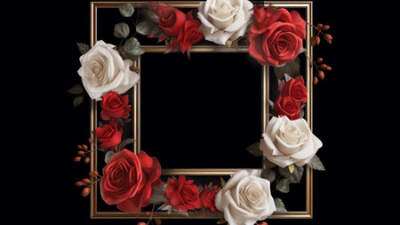 Generative AI : Flower box black with beautiful red and white roses isolated on white background Original bouquet for congratulationsの素材