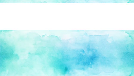 Generative AI : Abstract watercolor uneven spot stain of blue and light blue shades in form of a banner with a square frame for text Abstract artistic image of sea and ocean waterの素材