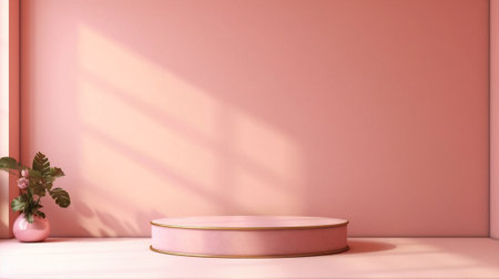 Generative AI : Beautiful versatile backdrop for product design and presentation with a pink wall and smooth floorの素材