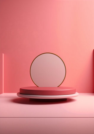 Generative AI : Beautiful versatile backdrop for product design and presentation with a pink wall and smooth floorの素材