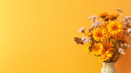 Generative AI : Beautiful flowers macro abstract art background with a soft focus Yellow flowers helenium autumn Heleniastrum autumnale in nature on purple backgroundの素材