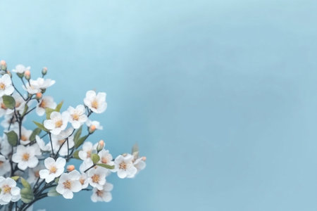 Generative AI : Beautiful floral spring abstract background of nature Branches of blossoming apricot macro with soft focus on gentle light blue sky background For easter and springの素材