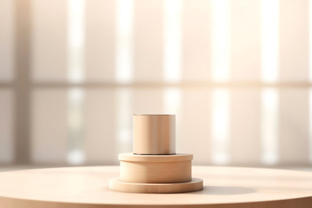 Generative AI : Empty white wooden table over blur background for product display Abstract universal light background for presentation with beautiful round bokehの素材