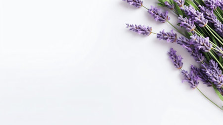 Generative AI : Border of lavender flowers on light background with soft focus closeup macro Flowering lavender tinted in turquoise and lilac tones Soft gentle artistic image of naの素材