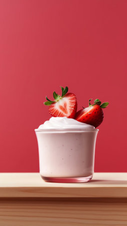 Generative AI : Colorful sweet tasty food concept with strawberries white and pink colors Minimalistic original fruit idea Healthy food concept Creative layout fruitの素材