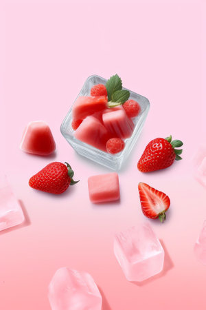 Generative AI : Colorful sweet tasty food concept with strawberries white and pink colors Minimalistic original fruit idea Healthy food concept Creative layout fruitの素材