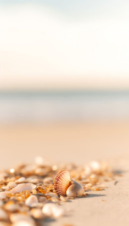 Generative AI : Beautiful background image of golden sand on the beach closeup on the soft background of sea wavesの素材