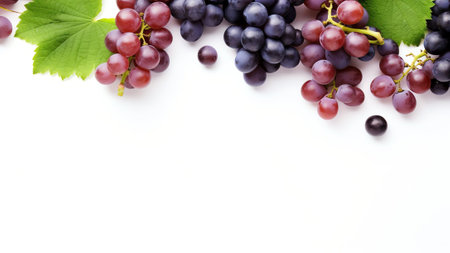 Generative AI : Colored set green red Grapes and scissors on white pages Healthy helpful food concept Creative layout vegetables and fruit abstract backgroundの素材