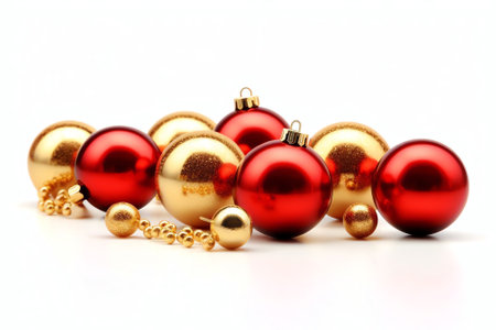 Generative AI : Christmas garland of red and gold balls isolated on white backgroundの素材