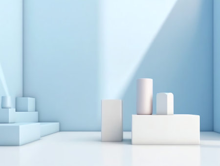 Generative AI : Light soft minimal background mockup for product presentation Corner of room with shadows from different angles delicate light blue colorの素材