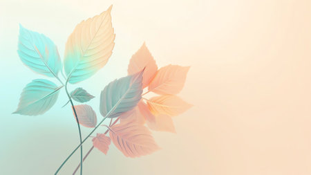 Generative AI : Natural light background with texture of transparent leaves with streaks of blue turquoise and beige Soft pastel colors macroの素材
