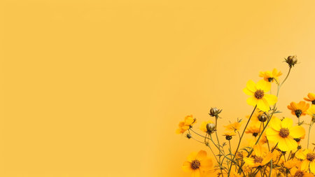 Generative AI : Beautiful flowers macro abstract art background with a soft focus Yellow flowers helenium autumn Heleniastrum autumnale in nature on purple backgroundの素材