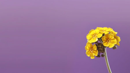 Generative AI : Beautiful flowers macro abstract art background with a soft focus Yellow flowers helenium autumn Heleniastrum autumnale in nature on purple backgroundの素材
