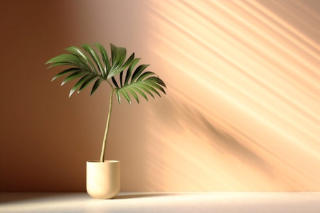 Generative AI : An original light background image with a slight shadow of a plant for the presentation of various products or goodsの素材