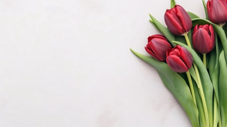 Generative AI : Bouquet of scarlet tulips isolated on white background with free space for congratulatory textの素材