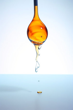 Generative AI : Drop Peanut oil falls from a pipette into a test tube Nuts peanuts and strand of hair in test tubes on a white background closeup macro Concept original idea of cosの素材