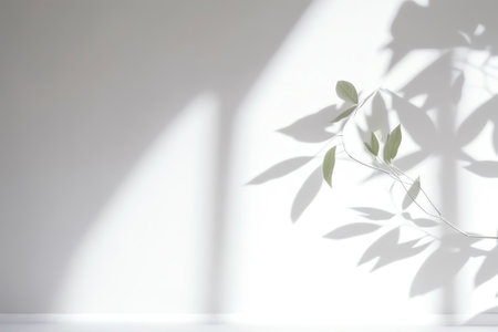 Generative AI : Minimalistic light background with blurred foliage shadow on a white wall Beautiful background for presentation with with smooth floorの素材
