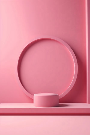 Generative AI : Beautiful versatile backdrop for product design and presentation with a pink wall and smooth floorの素材