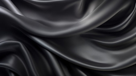 Generative AI : Black gray satin dark fabric texture luxurious shiny that is abstract silk cloth background with patterns soft waves blur beautiful.の素材