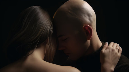 Generative AI : Close up of couple love touching and holding hand on shoulder looking and talking together with love and care Young couple relationship with bond empathy and care cの素材