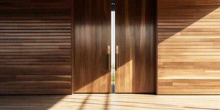 Generative AI : Door wooden wall and wooden floor for backgroundの素材