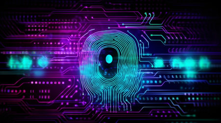 Generative AI : Cyber security fingerprint digital concept backgroundの素材