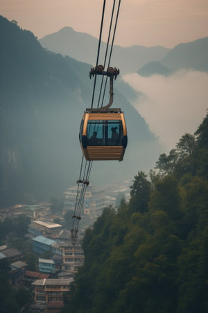 Generative AI : Ropeway with hill or mountains view from Zao Mount Zao juhyo yamagata japan asia Unseen in japan of countryside travelling with large gondola going up to ski resortの素材