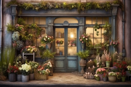 Generative AI : Vintage storefront with black background Tuscany designの素材