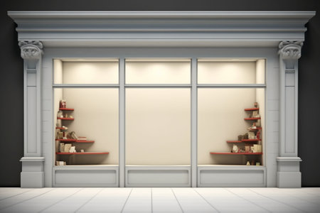 Generative AI : Caf shop Front view Storefront for background Have empty frame pictureの素材