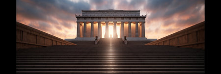 Generative AI : Beautiful scenic panorama night view of Abraham Lincoln memorial in the national mall washington dc united states Landmark of capital city of USAの素材