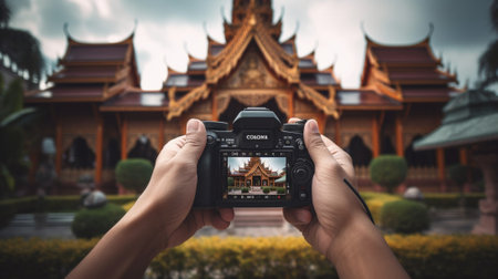 Generative AI : BANGKOKTHAILAND MARCH 1st2018 Two asian photograper are setting camera Sony model A7R3 together for take a shot activity Sony model A7Riii is newest model camera foの素材