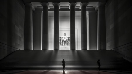 Generative AI : Beautiful scenic panorama night view of Abraham Lincoln memorial in the national mall washington dc united states Landmark of capital city of USAの素材