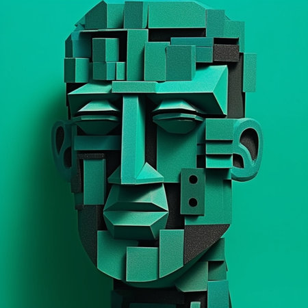 Generative AI : GREEN postcard with layered cut out colored paper human head in green colorsの素材