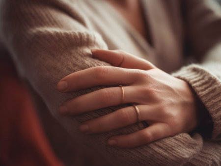 Generative AI : Close up of couple love touching and holding hand on shoulder looking and talking together with love and care Young couple relationship with bond empathy and care cの素材