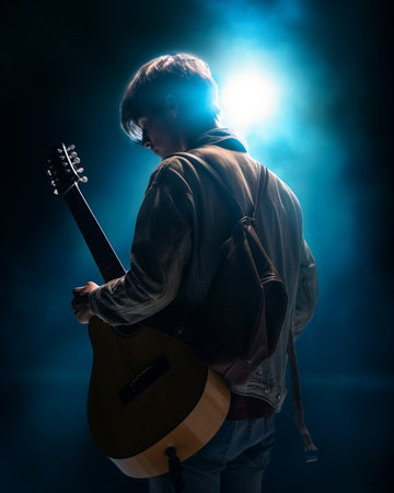 Generative AI : Musician and Guitar in the darkの素材