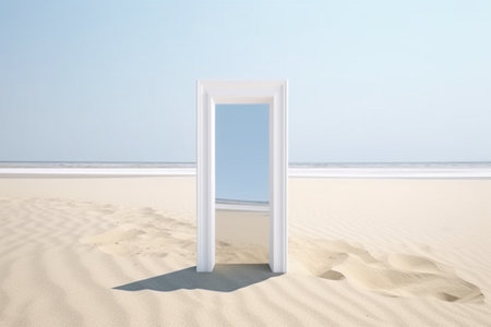 Generative AI : Double white door with reflected mirrorの素材