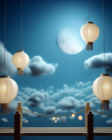 Generative AI : The lamp with blue sky backgroundの素材