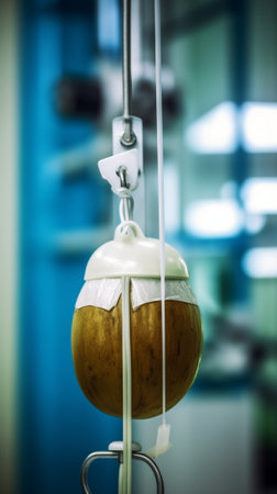 Generative AI : Saline intravenous hanger with wall and clock Light radius backgroundの素材