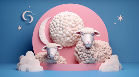 Generative AI : Paper art Sweet Dreams with Sheep Moon and Starsの素材