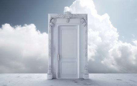 Generative AI : The white door reflect the sky on glassesの素材