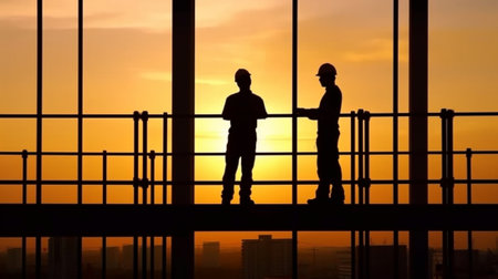 Generative AI : Silhouette engineer and architecture hand clasp Success trust confident conceptの素材